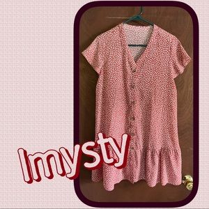 Imysty V-Neck Button Down Ruffle Dress⚫️